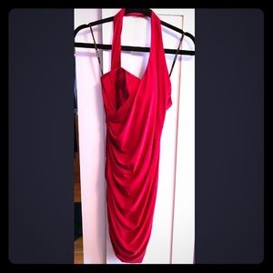 Red corset halter dress